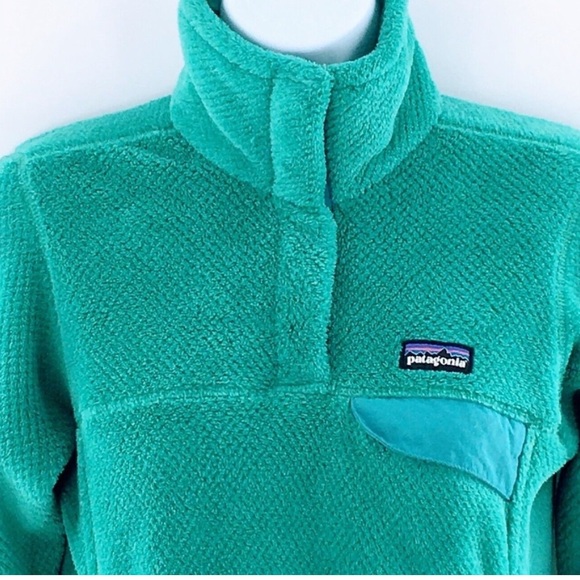 Patagonia Women Re-Tool Snap T Pullover Teal Green Polartec Sherpa Fleece Small - Picture 2 of 4